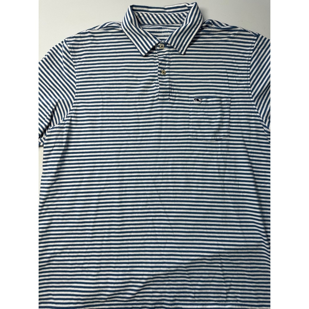 Vineyard Vines Mens XL Pima Cotton Striped Polo Shirt Blue White Classic Fit